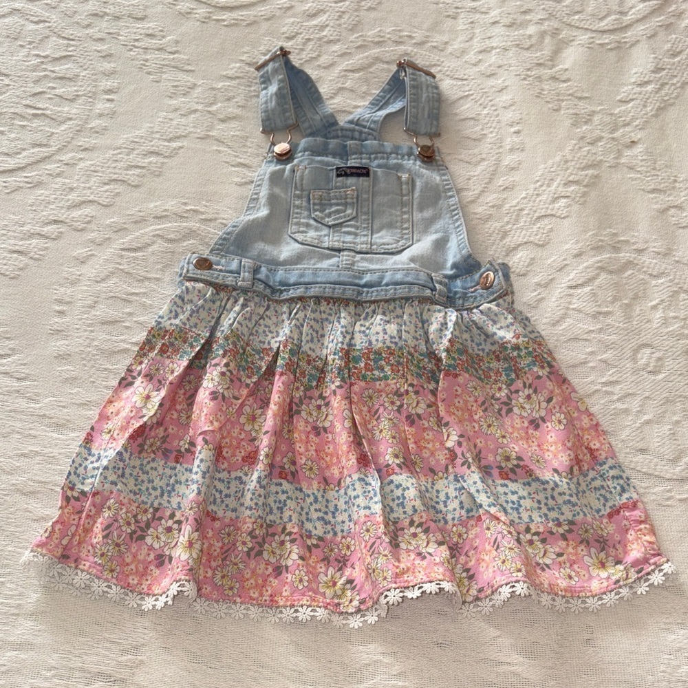 Vintage Jordache Floral Denim Overall Girl Dress 5T Gently Loved